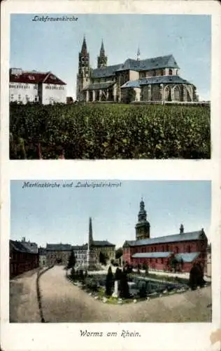 Ak Worms am Rhein, Liebfrauenkirche, Martinskirche, Ludwigsdenkmal