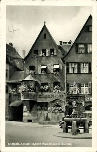 Ak Stuttgart in Württemberg, Hans-im-Glück-Brunnen, Erker