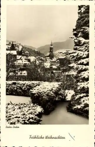 Ak Baden Baden am Schwarzwald, Teilansicht, Winter, Weihnachtsgrüße