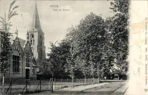 Ak Hees Nijmegen Gelderland, Kirche und Schule