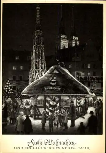 Ak Nürnberg in Mittelfranken, Christkindles-Markt, St. Sebalduskirche, Schöner Brunnen