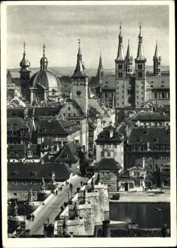 Ak Würzburg am Main Unterfranken, Blick von der Feste, Dom, Neumünster, Mainbrücke