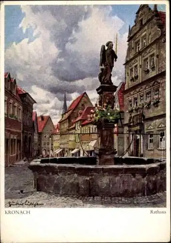 Künstler Ak Lüttgens, G. Kronach, Rathaus, Brunnen, Denkmal, Kopfsteinpflaster