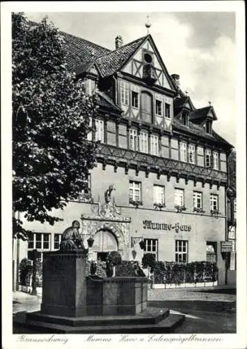 Ak Braunschweig in Niedersachsen, Mumme-Haus, Eulenspiegelbrunnen