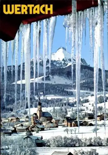 Ak Wertach im Allgäu, Teilansicht, Grünten, Winteransicht, Kirche