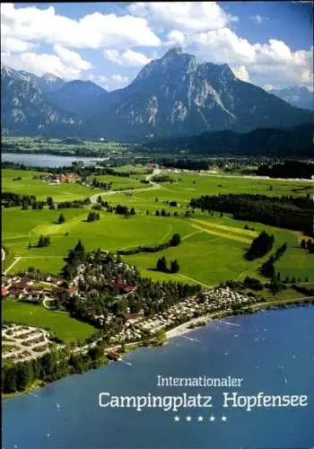 Ak Hopfen am See Füssen im Ostallgäu, Hopfensee, Internationaler Campingplatz, Panorama