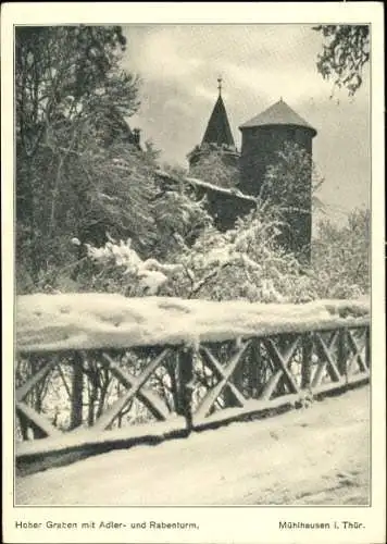 Ak Mühlhausen in Thüringen, Hoher Graben, Adlerturm, Rabenturm