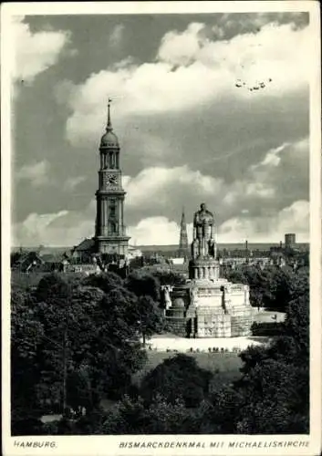 Ak Hamburg Mitte Neustadt, Michaeliskirche, Kirche St. Michaelis, Michel, Bismarckdenkmal