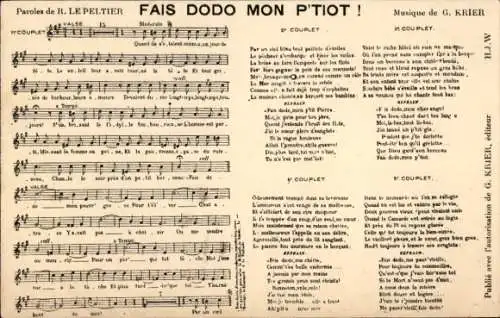 Lied Ak Fais dodo mon P'Tot, Musik von G. Krier, Text von R. Le Peltier