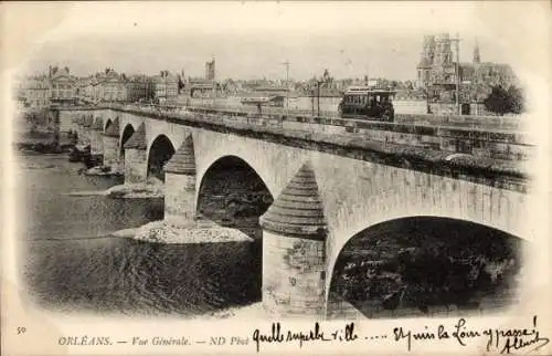 Ak Orléans Loiret, Panorama, Brücke, Straßenbahn