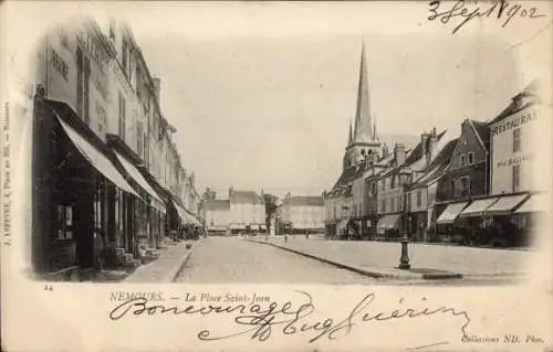 Ak Nemours Seine-et-Marne, Place Saint-Jean