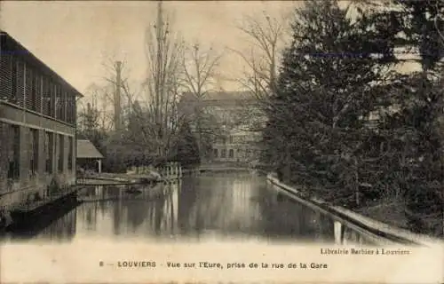 Ak Louviers Eure, Vue sur l'Eure, prise de la rue de la Gare