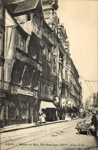 Ak Caen Calvados, Vieilles Maisons Rue Saint Jean