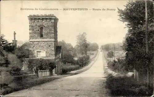 Ak Mauperthuis Seine et Marne, Route de Rozoy