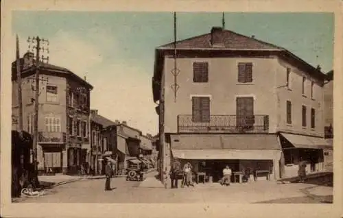 Ak Pont de Chéruy Isère, Place Constantin et Rue Centrale