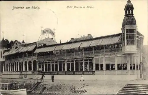 Ak Biebrich am Rhein Wiesbaden, Hotel Nassau und Krone