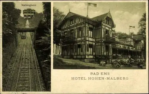 Ak Bad Ems an der Lahn, Malbergbahn, Hotel Hohen Malberg