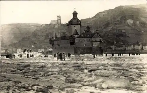 Foto Ak Caub Kaub am Rhein, Burg Pfalzgrafenstein, Pfalz, Winter