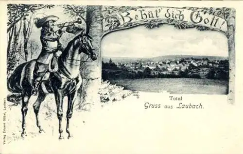 Passepartout Ak Laubach in der Eifel, Gesamtansicht, Trompeter von Säckingen, Behüt dich Gott