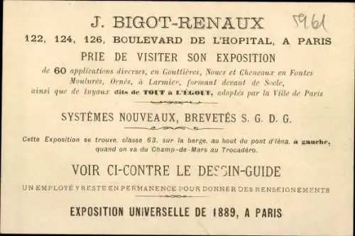 Ak Reklame, J. Bigot-Renaux, Boulevard de l'Hopital, Paris, Neue Systeme, Patente