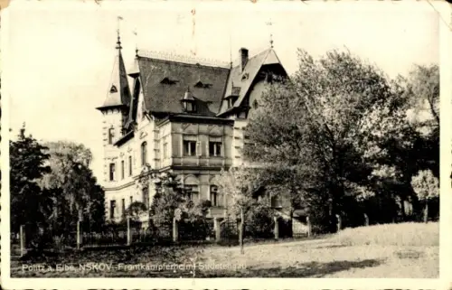 Ak Boletice nad Labem Politz Děčín Tetschen an der Elbe Region Aussig, Frontkämpferheim, Sudetengau