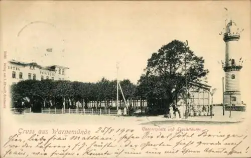 Ak Rostock Warnemünde, Konzertplatz mit dem Leuchtturm