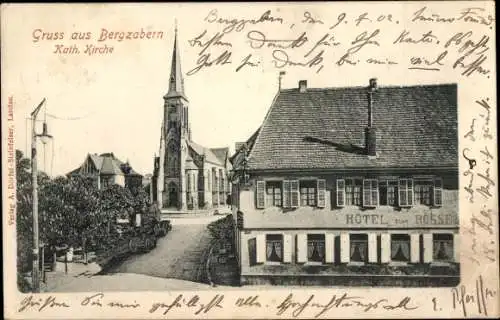 Ak Bad Bergzabern an der Weinstraße Pfalz, Katholische Kirche, Hotel zum Rössel