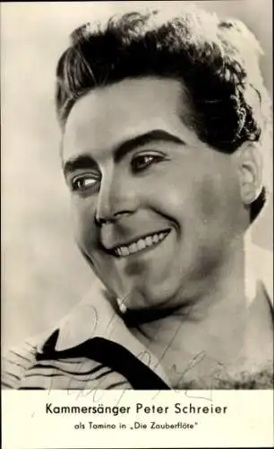 Ak Schauspieler und Sänger Peter Schreier, Portrait, Autogramm, Rolle Tamino, Oper Die Zauberflöte