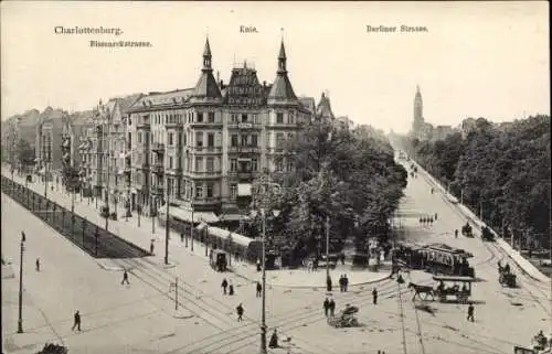 Ak Berlin Charlottenburg, Berliner Straße, Bismarckstraße, Knie, Straßenbahn, Pferdekutsche