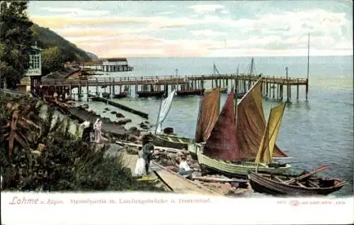 Ak Lohme auf Rügen, Strand, Landungsbrücke, Damenbad