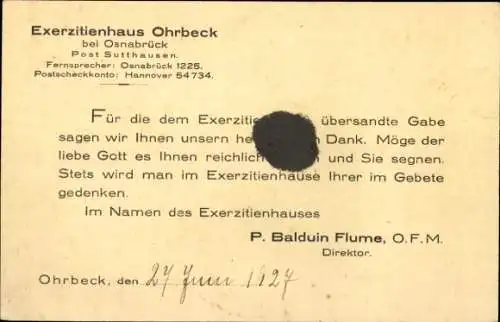 Ak Osnabrück in Niedersachsen, Exerzitienhaus der Franziskaner Ohrbeck