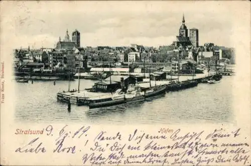 Ak Stralsund in Vorpommern, Hafenpartie