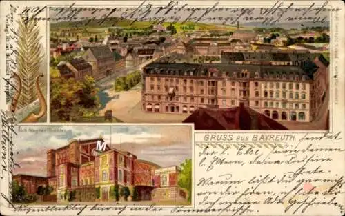 Litho Bayreuth in Oberfranken, Gesamtansicht, Richard-Wagner-Theater