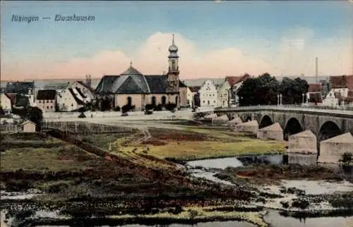 Ak Etwashausen Kitzingen in Mainfranken Bayern, Teilansicht, Brücke, Kirche