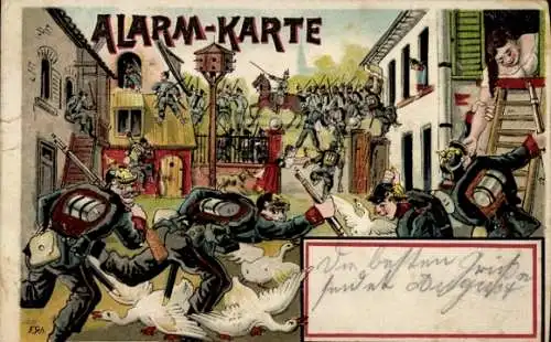 Künstler Litho Alarm-Karte, Ausmarsch deutscher Soldaten