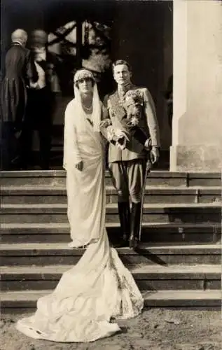 Foto Ak Prinzessin Anna Monika von Sachsen, Joseph Franz von Österreich, Hochzeit, Sibyllenort 1924