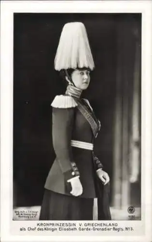 Ak Kronprinzessin von Griechenland, Chef Königin Elisabeth Garde Gren. Regt. No 3