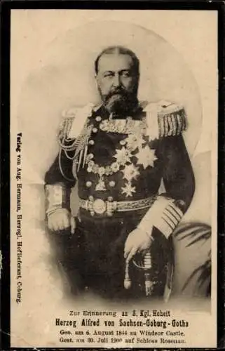 Ak Herzog Alfred von Sachsen-Coburg-Gotha, Porträt in Uniform