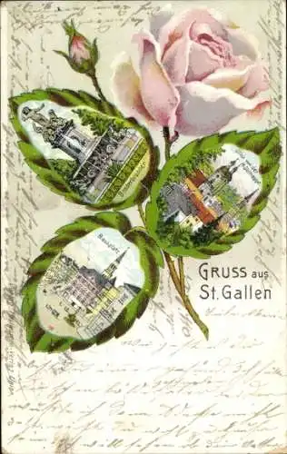 Rosen Litho Sankt Gallen Stadt Schweiz, Broderbrunnen, Stadtansichten