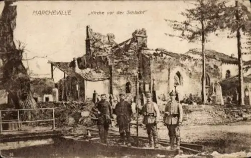 Ak Marchéville en Woëvre Meuse, Kirche vor der Schlacht, Kriegszerstörungen, I. WK