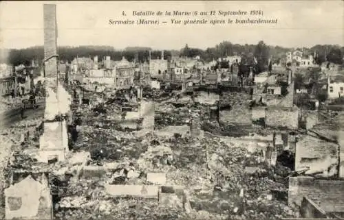 Ak Sermaize les Bains Marne, bombardierte Häuser