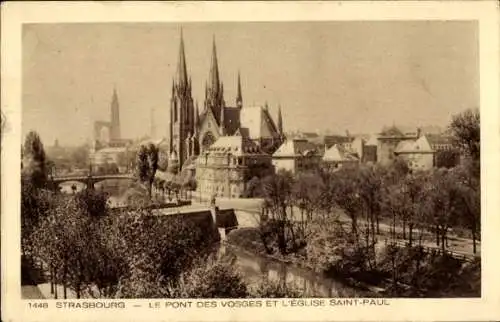 Ak Strasbourg Straßburg Elsass Bas Rhin, Brücke, Saint Paul Kirche