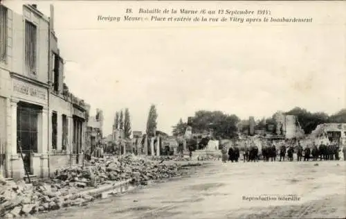 Ak Revigny Meuse, zerstörte Häuser an der Vitry Straße