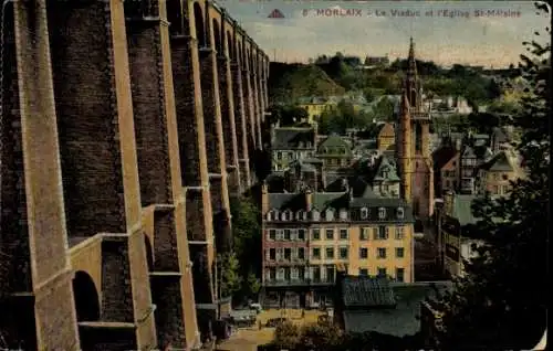 Ak Morlaix Finistère, Viadukt und Kirche Saint Métaine