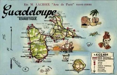 Ak Basse Terre Guadeloupe, Landkarte, Ets M. Lacroix Arts de Paris