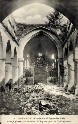 Ak Maurupt-Marne, Kirche nach dem Bombenangriff von 1914