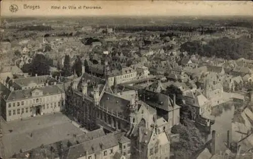 Ak Bruges Brügge Flandern Westflandern, Rathaus, Panorama