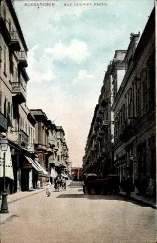 Ak Alexandria Ägypten, Rue Cheriff Pacha, Straßenpartie