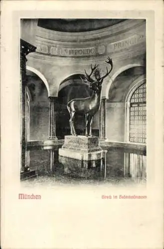 Ak München, Hirsch im Hubertusbrunnen