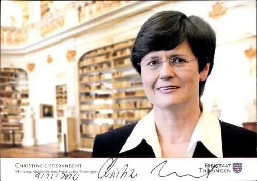 Autogrammkarte Christine Lieberknecht, Ministerpräsidentin des Freistaates Thüringen